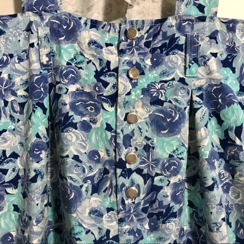Eber San Francisco Retro Blue Floral Denim Short Overalls Button Fly Large 90s - Picture 3 of 7
